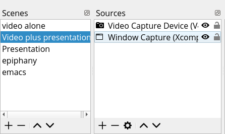 My OBS Studio "Scenes" and "Sources"
